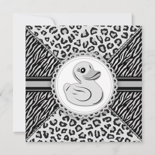 Invitación Ducha de Bebé Pato de Goma Elegante de Blanco y Ne (Anverso)