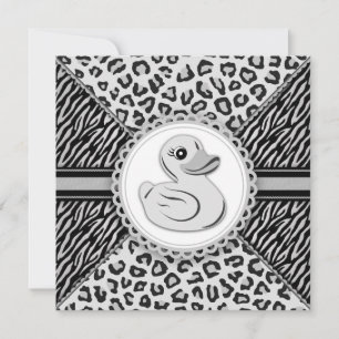 Invitación Ducha de Bebé Pato de Goma Elegante de Blanco y Ne