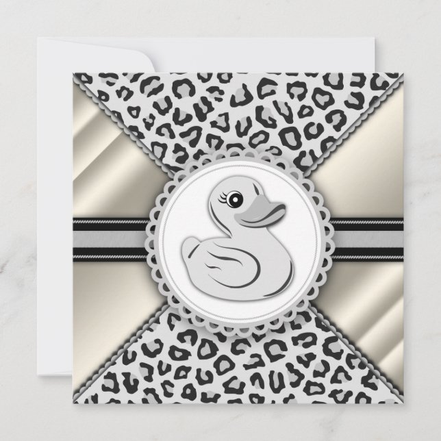 Invitación Ducha de Bebé Pato de Goma Marfil Elegante (Anverso)