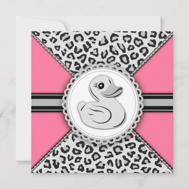 Invitación Ducha de Bebé Pato de Goma Rosa Elegante (Anverso)