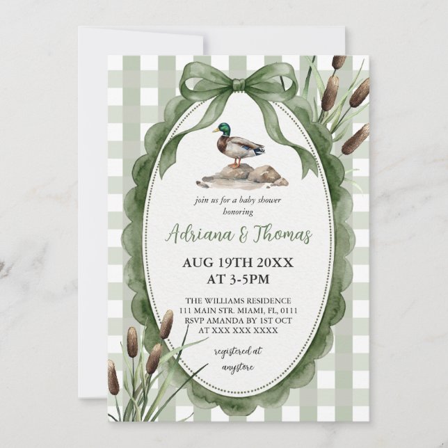 Invitación ducha de bebé pato mallard verde (Anverso)