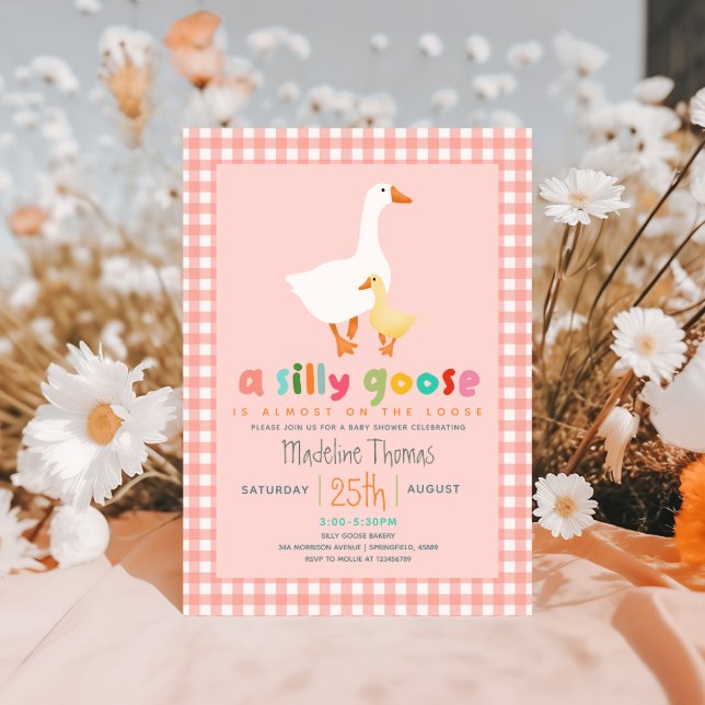 Invitación Ducha de Bebé Pato Tonto de Cuadros Rosa Coquette (Subido por el creador)
