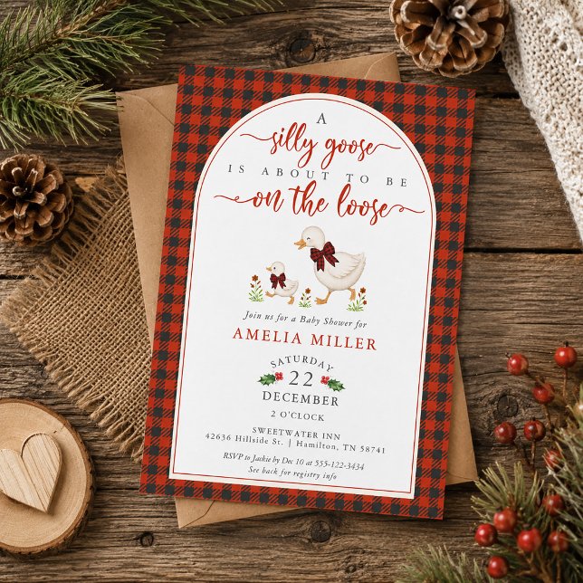 Invitación Ducha de bebé Pato Tonto de Navidad suelta (Christmas Silly Goose on the Loose Baby Shower Invitation)