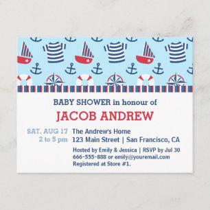 Invitación Ducha de bebé Patrón náutico Ancla de velero