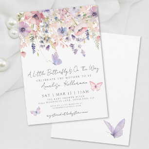 Invitación Ducha de Bebé Pequeña Mariposa Flor Silvestre