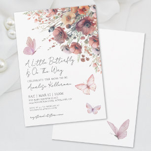 Invitación Ducha de Bebé Pequeña Mariposa Flor Silvestre Otoñ