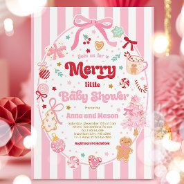 Invitación Ducha de Bebé Pequeño Alegre Navidad Coquette Lazo
