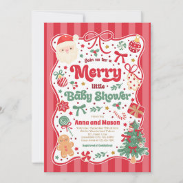 Invitación Ducha de Bebé Pequeño Alegre Navidad Coquette Lazo