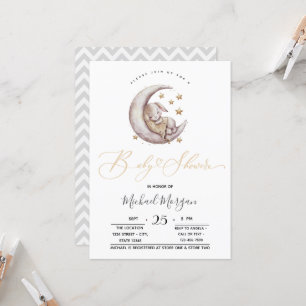 Invitación Ducha de bebé Pequeño Conejo Luna Estrellas Zigzag