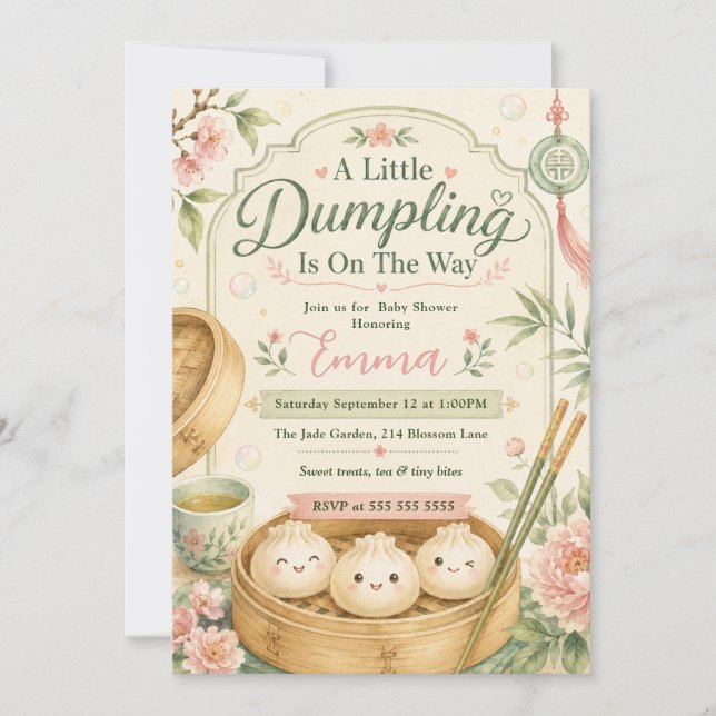 Invitación Ducha de Bebé Pequeño Dumpling (Anverso)