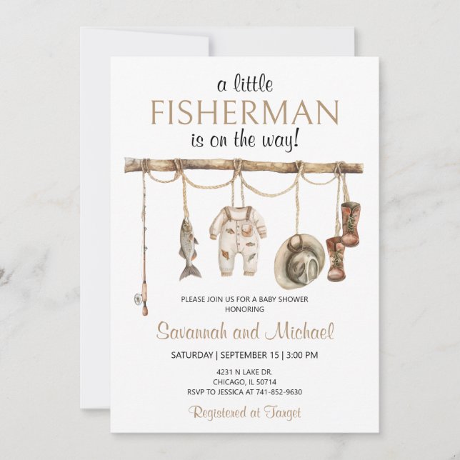 Invitación Ducha de bebé Pequeño Pescador (Anverso)