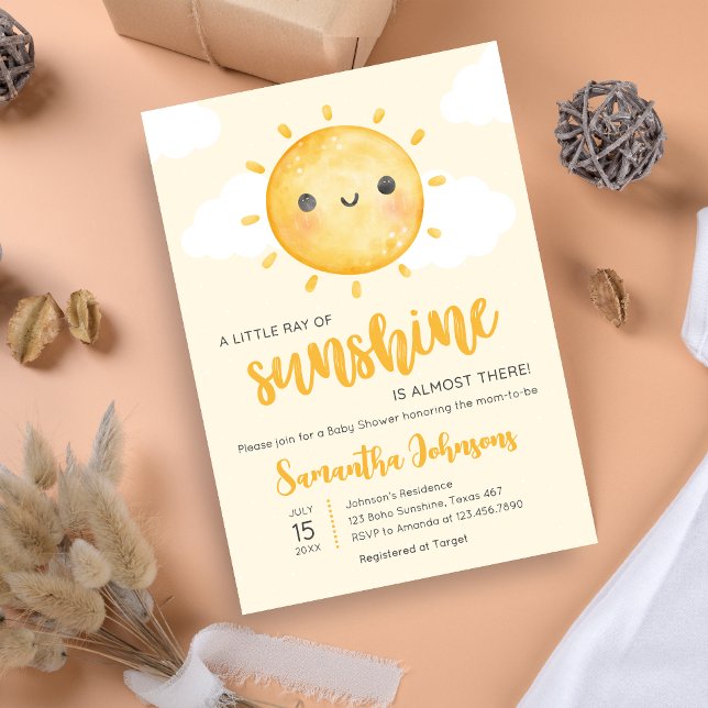 Invitación Ducha de bebé Pequeño Rayo de Sol (Little Ray of Sunshine Boho Baby Shower Invitation)