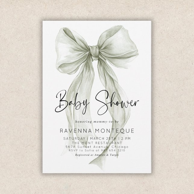 Invitación Ducha de bebé personalizada con lazo de salvia ele (Subido por el creador)