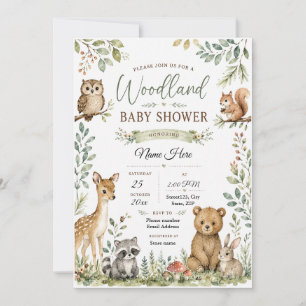 Invitación Ducha de Bebé Personalizada de Bosque Animales d
