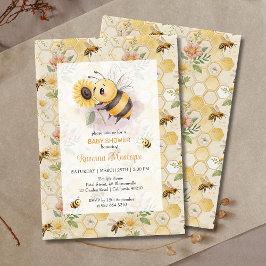 Invitación Ducha de Bebe Personalizada Floral Panal de Abeja