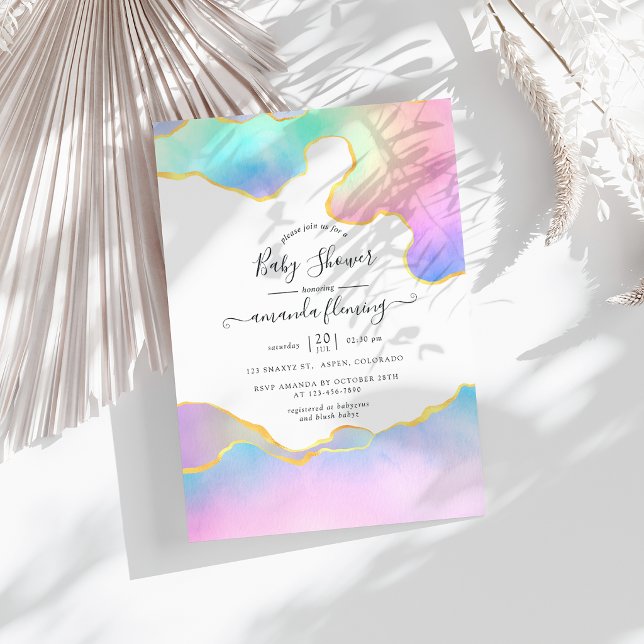 Invitación Ducha de Bebé Piedra Ágata Arcoíris (Rainbow Agate Stone Baby Shower Invitation)
