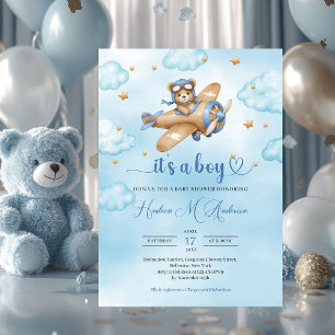 Invitación Ducha de bebé piloto de oso de peluche