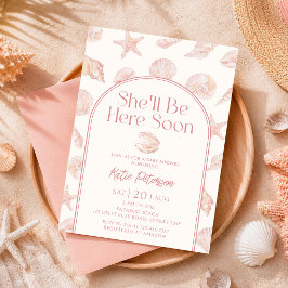 Invitación Ducha de Bebé Pink Seashell She'll Be Here