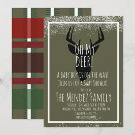 Invitación Ducha de Bebé Plaid de Ciervo en Navidad Invernal