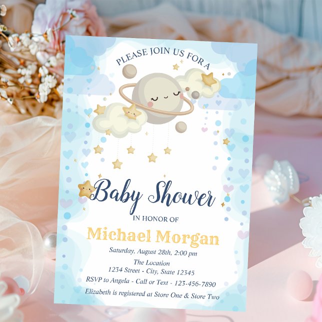 Invitación Ducha de Bebé Planeta Estrellas Nubes Azul (Subido por el creador)