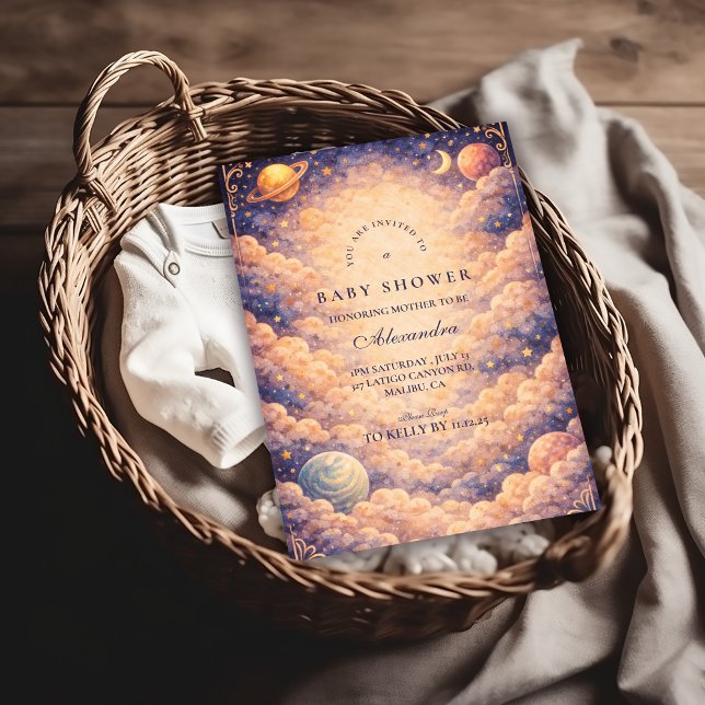 Invitación Ducha de Bebé Planetas Nube Celestial (Subido por el creador)