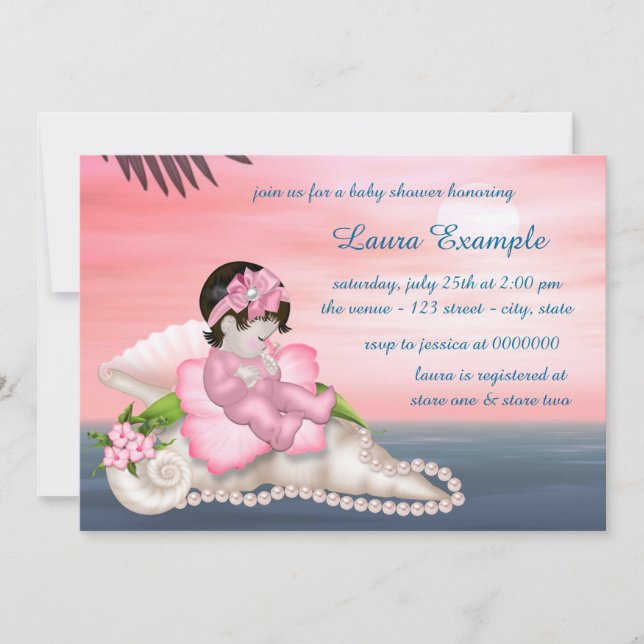 Invitación Ducha de Bebé Playa de Conchas Marinas (Anverso)