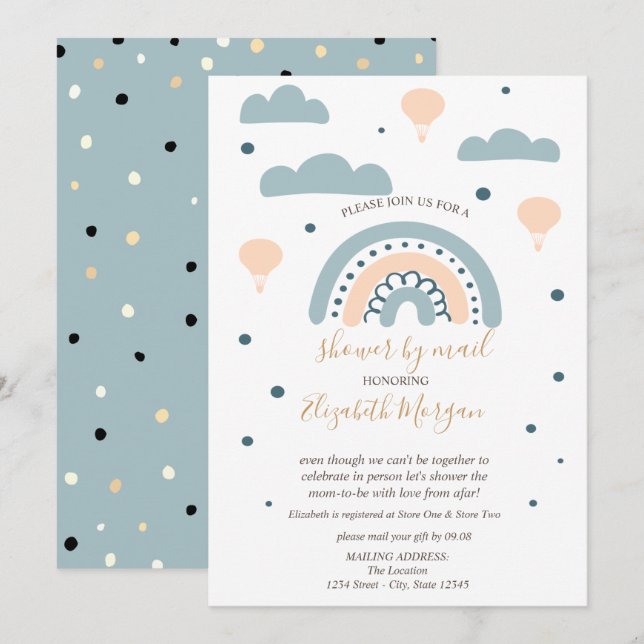 Invitación Ducha de bebé por correo Arcoíris,Nubes,Puntos (Anverso / Reverso)
