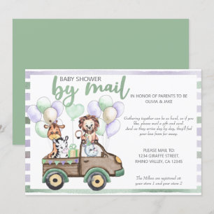 Invitación Ducha de bebé por correo Camión Safari y animales