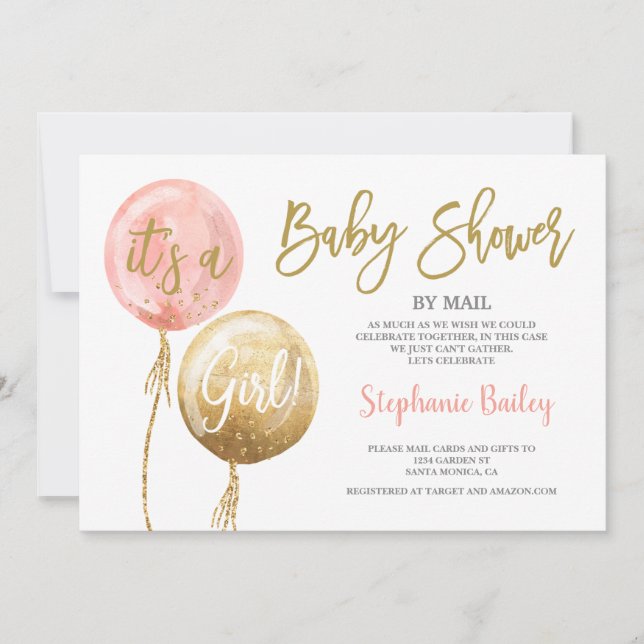 Invitación Ducha de bebé por correo chica (Anverso)