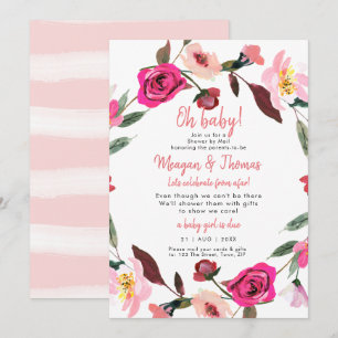 Invitación ducha de bebé por correo de una ducha de bebé rosa