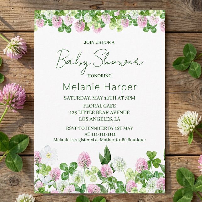 Invitación Ducha de Bebé Pradera de Trébol Acuarela (Subido por el creador)