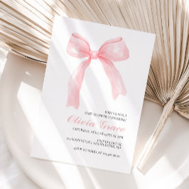 Invitación Ducha de bebé preppy con lazo rosa y cuadros gingh
