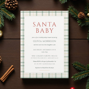 Invitación Ducha de Bebé Preppy Plaid Santa Baby