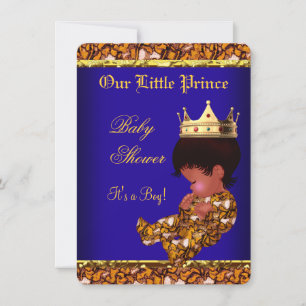 Invitación Ducha de bebé Prince afroamericano azul oro niño