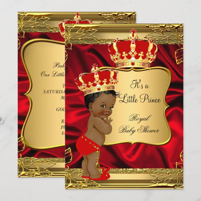 Invitación Ducha de bebé Prince afroamericano de oro rojo (Anverso / Reverso)