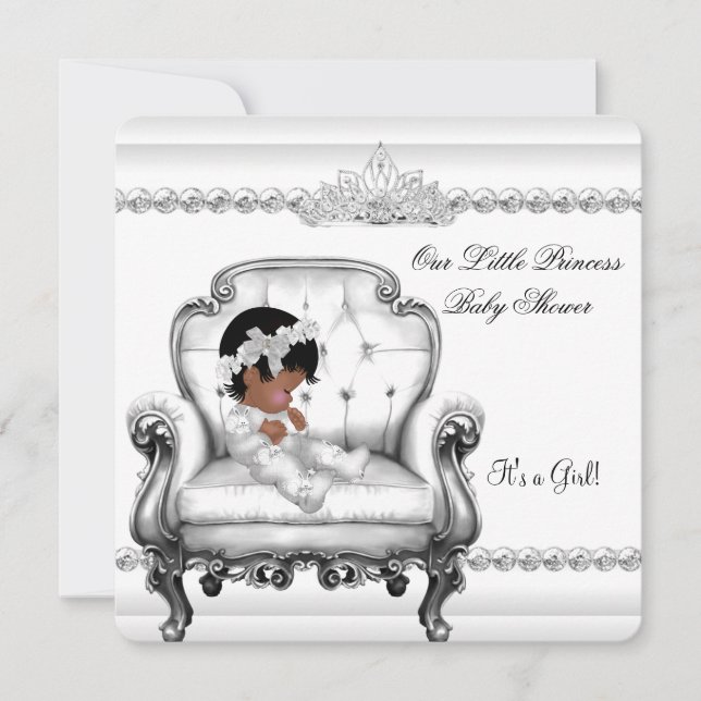 Invitación Ducha de bebé Princesa Afroamericana Silla de Niña (Anverso)