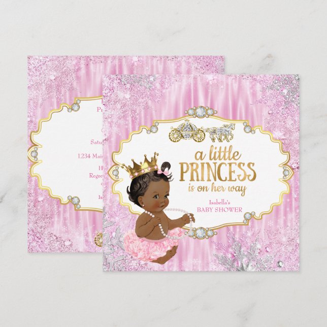 Invitación Ducha de Bebé Princesa Carruaje Mágico Rosa Étnico (Anverso / Reverso)
