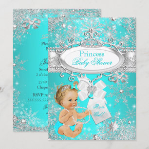 Invitación Ducha de Bebé Princesa Copos de Nieve Aqua Rubio