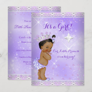 Invitación Ducha de Bebé Princesa Corona Lila Lavanda Étnica