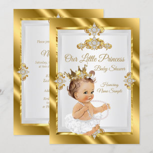 Invitación Ducha de Bebé Princesa Dorada Blanca Morena