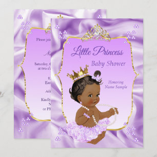 Invitación Ducha de Bebé Princesa Dorada Lila Niña Étnica
