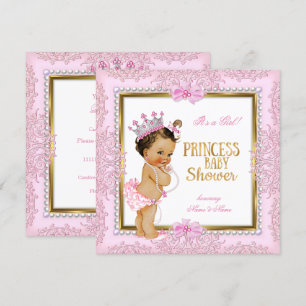 Invitación Ducha de Bebé Princesa Dorado Rosado Perlas Encaje