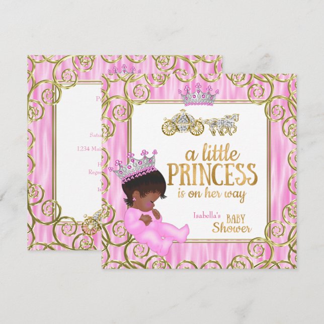 Invitación Ducha de Bebé Princesa Étnica Carruaje de Caballo  (Anverso / Reverso)