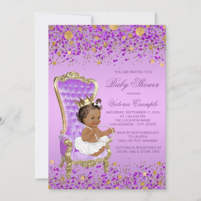 Invitación Ducha de Bebé Princesa Étnica Lilac Gold (Anverso)