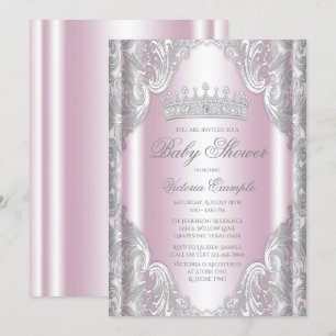 Invitación Ducha de Bebé Princesa Fantasía Gris Plateado Rosa