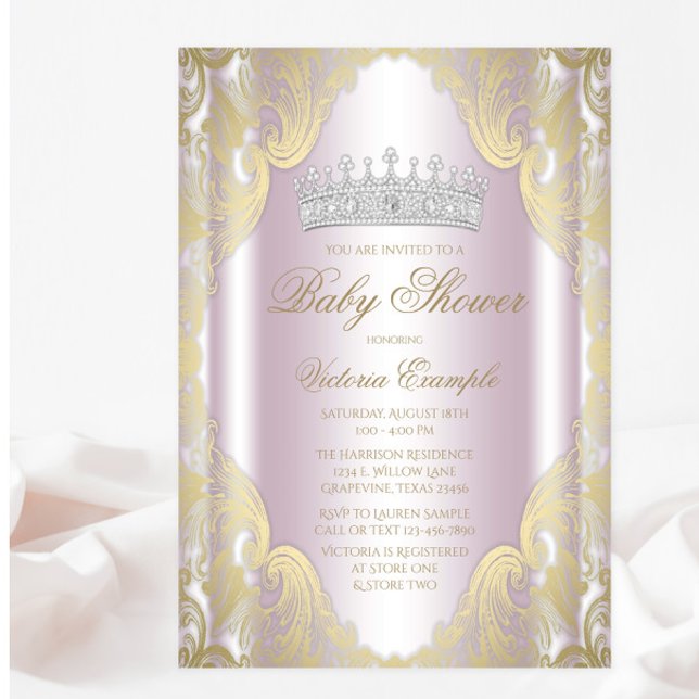 Invitación Ducha de Bebé Princesa Fantasía Rosa Dorado (You can change all text as needed for your event.)