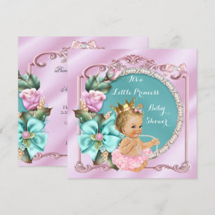 Invitación Ducha de Bebé Princesa Floral Rosa Teal Bebé Rubia