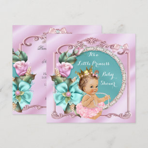 Invitación Ducha de Bebé Princesa Floral Turquesa Rosa Morena