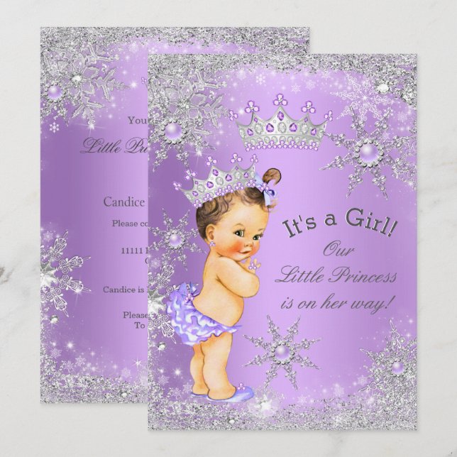 Invitación Ducha de Bebé Princesa Jardín de Lavanda (Anverso / Reverso)