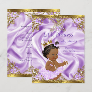 Invitación Ducha de Bebé Princesa Lavanda Dorada Niña Étnica